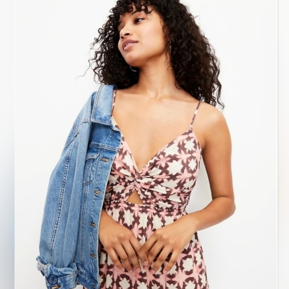 Loft Sunwashed Floral Twist Tiered Midi Dress